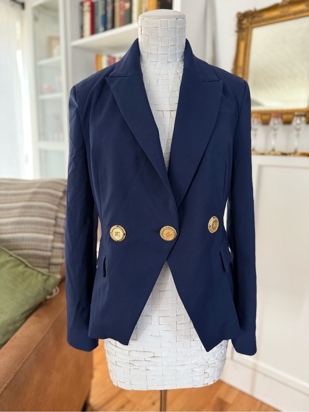 NWT Flavio Castellani Italy Navy Tailored Blazer Gold Monogram Button Jacket 44